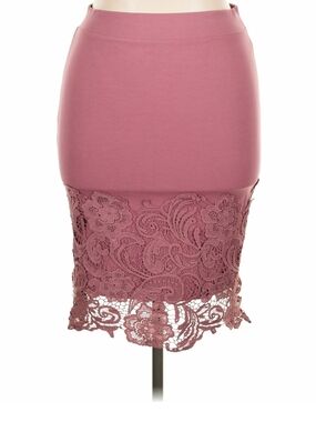 Haute Monde Mauve Pink Lace-Trim Pencil Skirt